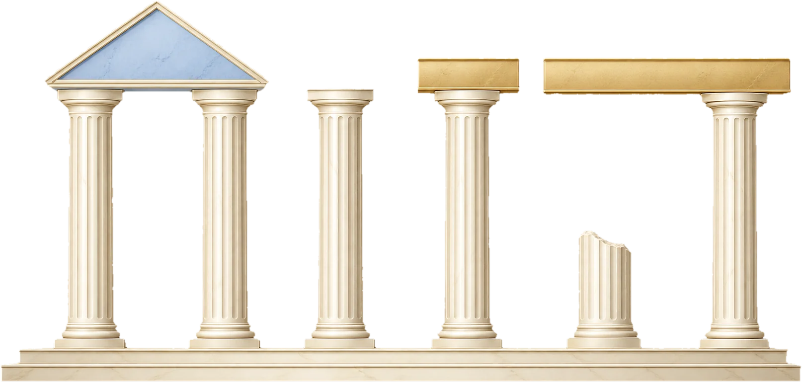 Illustration of Honcho's AI memory store as a Greek temple: columns are facts stated in sessions, gold beams are deductions made while dreaming, the pediment is an inferred pattern, and a broken column is a soft-deleted fact